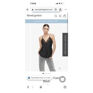 NWT Anine Bing 100% Silk Black Lace Trim Taylor Camisole Tank Top sz L